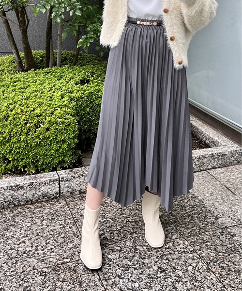 NOMAE（ノーマエ）の「アシンメトリープリーツスカート（スカート・レディース・ライトグレー/ブラック/ベージュ・FREE）」の3枚目の写真