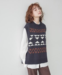 AMERICAN HOLIC | 【SET】 ジャガードニットベスト+シャツチュニック(ニット/セーター)