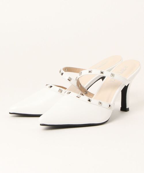 Elvis Luce（エルビスルーチェ）の「ElvisLuce(エルビスルーチェ)スタッズピンヒール前詰まりミュールパンプス（パンプス・レディース・ミント/ブラック/ピンク/ホワイト・L/S/LL/M）」の2枚目の写真