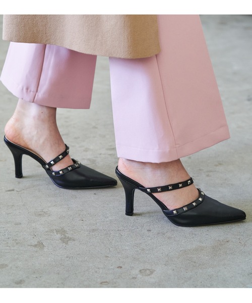 Elvis Luce（エルビスルーチェ）の「ElvisLuce(エルビスルーチェ)スタッズピンヒール前詰まりミュールパンプス（パンプス・レディース・ミント/ブラック/ピンク/ホワイト・L/S/LL/M）」の3枚目の写真