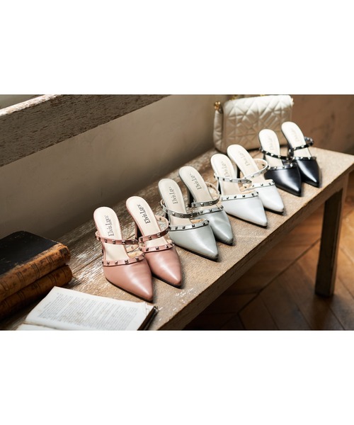 Elvis Luce（エルビスルーチェ）の「ElvisLuce(エルビスルーチェ)スタッズピンヒール前詰まりミュールパンプス（パンプス・レディース・ミント/ブラック/ピンク/ホワイト・L/S/LL/M）」の22枚目の写真