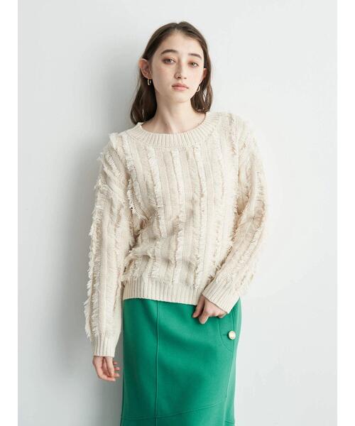 Editt by YECCA VECCA(エディットバイイェッカヴェッカ)の「フリンジニット(ニット/セーター・レディース・パープル/グリーン/グレー/アイボリー・FREE)」の5枚目の写真