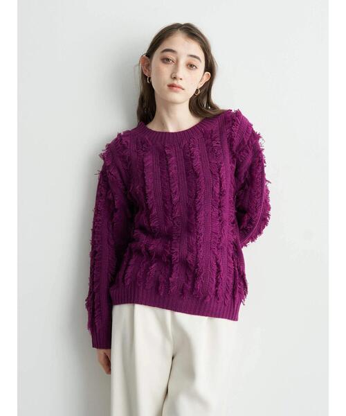 Editt by YECCA VECCA(エディットバイイェッカヴェッカ)の「フリンジニット(ニット/セーター・レディース・パープル/グリーン/グレー/アイボリー・FREE)」の11枚目の写真