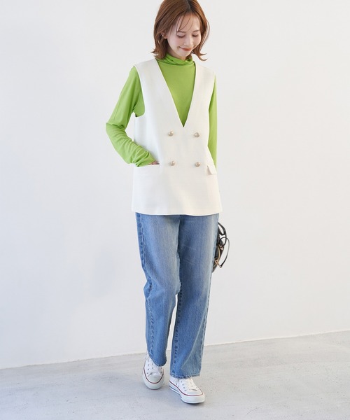 ROPE' PICNIC（ロペピクニック）の「【WEB限定カラー: ライトグレー,イエロー】シアーカットタートル（Tシャツ/カットソー・レディース・サックスブルー/ライトグリーン/オフホワイト/チャコールグレー/ピンク系その他2/ネイビー/クリーム/ピンク系その他/ホワイト系その他5/レッド/イエロー系その他2/ライトグレー/ブラック/ターコイズブルー・38）」の21枚目の写真