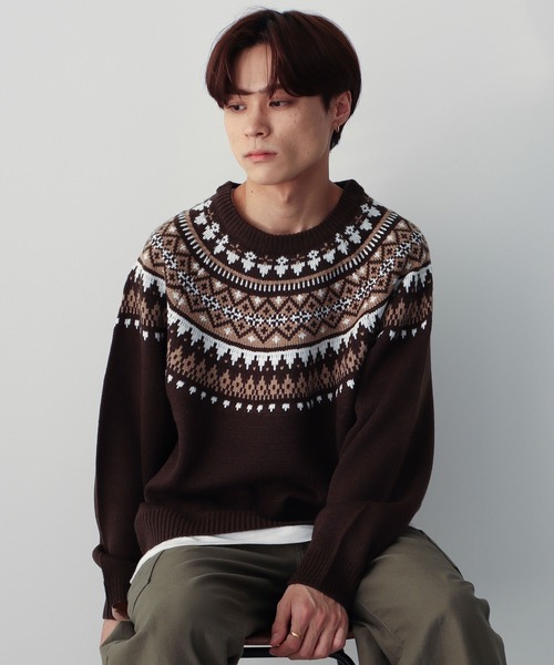CRAFT STANDARD BOUTIQUE(クラフトスタンダードブティック)の「求心柄ニット(ニット/セーター・メンズ・アイボリー/ダークブラウン・L/LL/M)」の2枚目の写真