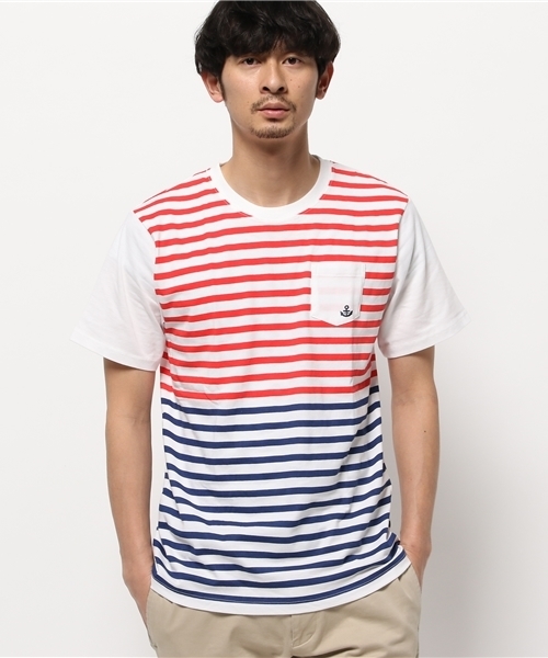 OUTLET(アウトレット)の「【CIAOPANIC TYPY】切替プリントボーダーポケTee(Tシャツ/カットソー・メンズ・レッド/イエロー・LARGE/SMALL)」の1枚目の写真