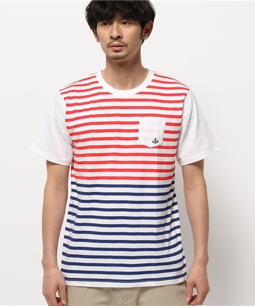 OUTLET(アウトレット)の「【CIAOPANIC TYPY】切替プリントボーダーポケTee(Tシャツ/カットソー・メンズ・レッド/イエロー・LARGE/SMALL)」の3枚目の写真