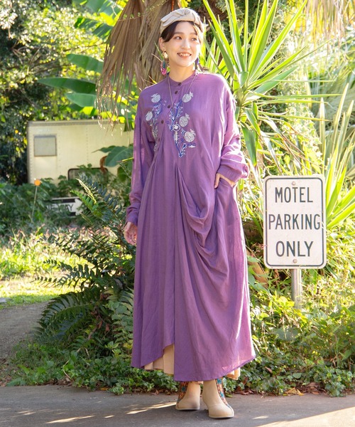 チャイハネ(チャイハネ)の「【チャイハネ】スナール変形ワンピース(ワンピース・レディース・ベージュ/チャコール/パープル/ブルー・FREE)」の4枚目の写真