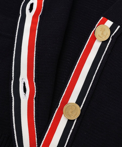 THOM BROWNE(トムブラウン)の「CLASSIC MILANO STITCH CARDIGAN W/ 4 BAR IN COTTON CREPE(カーディガン/ボレロ・レディース・ネイビー・38)」の2枚目の写真