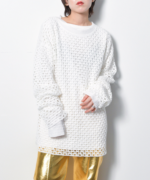 CITYSHOP(シティーショップ)の「MESH PULLOVER:ニット(ニット/セーター・レディース・ブラック/ホワイト/イエロー・FREE)」の2枚目の写真
