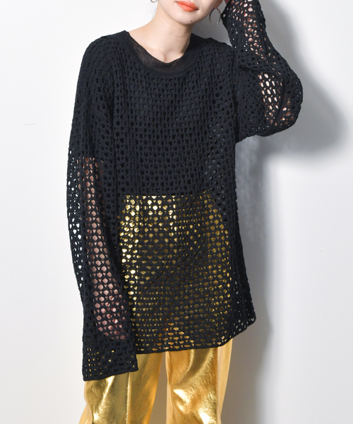 CITYSHOP(シティーショップ)の「MESH PULLOVER:ニット(ニット/セーター・レディース・ブラック/ホワイト/イエロー・FREE)」の3枚目の写真