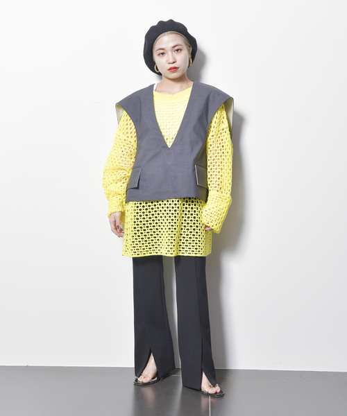 CITYSHOP(シティーショップ)の「MESH PULLOVER:ニット(ニット/セーター・レディース・ブラック/ホワイト/イエロー・FREE)」の12枚目の写真