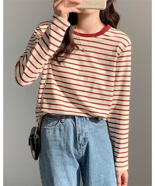 Ritzy(リッツィー)の「ボーダークルーネックリンガーロンT(Tシャツ/カットソー・レディース・ライトグリーン/レッド/グリーン/ネイビー・M/L)」の5枚目の写真