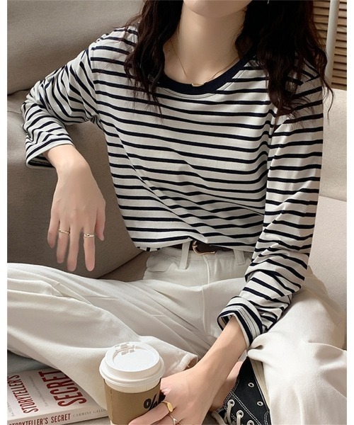 Ritzy(リッツィー)の「ボーダークルーネックリンガーロンT(Tシャツ/カットソー・レディース・ライトグリーン/レッド/グリーン/ネイビー・M/L)」の8枚目の写真