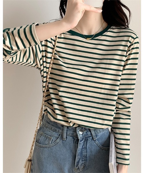 Ritzy(リッツィー)の「ボーダークルーネックリンガーロンT(Tシャツ/カットソー・レディース・ライトグリーン/レッド/グリーン/ネイビー・M/L)」の11枚目の写真