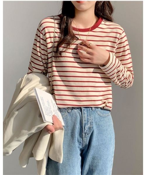 Ritzy(リッツィー)の「ボーダークルーネックリンガーロンT(Tシャツ/カットソー・レディース・ライトグリーン/レッド/グリーン/ネイビー・M/L)」の6枚目の写真