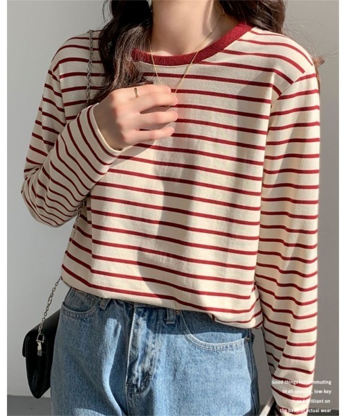 Ritzy(リッツィー)の「ボーダークルーネックリンガーロンT(Tシャツ/カットソー・レディース・ライトグリーン/レッド/グリーン/ネイビー・M/L)」の7枚目の写真