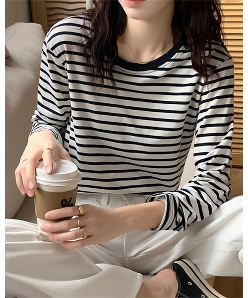 Ritzy(リッツィー)の「ボーダークルーネックリンガーロンT(Tシャツ/カットソー・レディース・ライトグリーン/レッド/グリーン/ネイビー・M/L)」の9枚目の写真