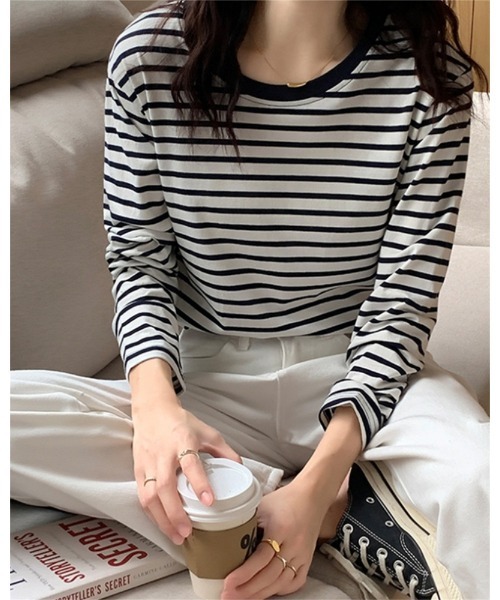 Ritzy(リッツィー)の「ボーダークルーネックリンガーロンT(Tシャツ/カットソー・レディース・ライトグリーン/レッド/グリーン/ネイビー・M/L)」の10枚目の写真