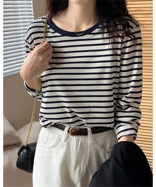 Ritzy(リッツィー)の「ボーダークルーネックリンガーロンT(Tシャツ/カットソー・レディース・ライトグリーン/レッド/グリーン/ネイビー・M/L)」の12枚目の写真