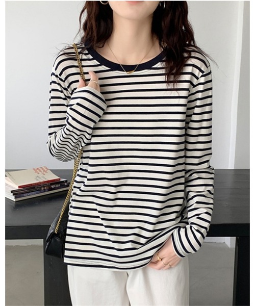 Ritzy(リッツィー)の「ボーダークルーネックリンガーロンT(Tシャツ/カットソー・レディース・ライトグリーン/レッド/グリーン/ネイビー・M/L)」の16枚目の写真
