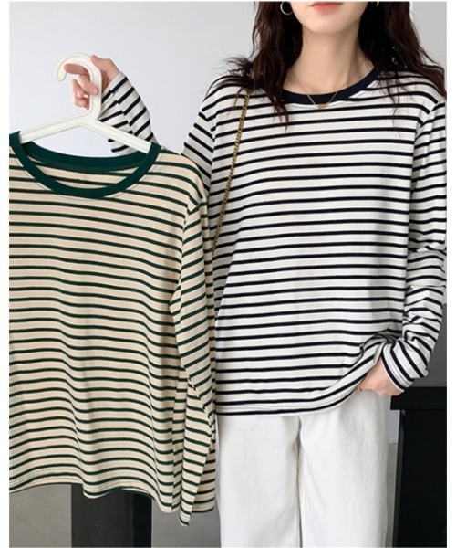 Ritzy(リッツィー)の「ボーダークルーネックリンガーロンT(Tシャツ/カットソー・レディース・ライトグリーン/レッド/グリーン/ネイビー・M/L)」の17枚目の写真