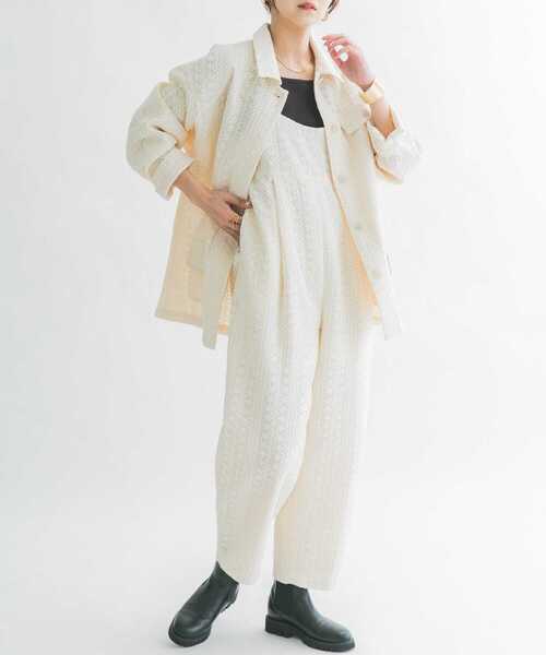 KBF（ケイビーエフ）の「ボンディングレースサロペット（サロペット/オーバーオール・レディース・ブラック/アイボリー・ONE）」の4枚目の写真