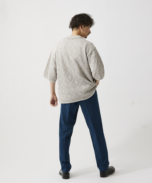 JOURNAL STANDARD relume（ジャーナルスタンダード　レリューム）の「ダイヤメッシュ 半袖ニットシャツ（シャツ/ブラウス・メンズ・ブラック/ラスタ/アイボリー・LARGE/MEDIUM）」の6枚目の写真