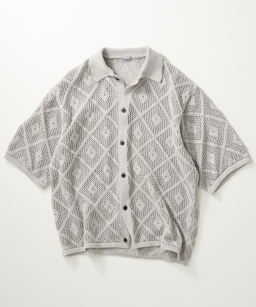 JOURNAL STANDARD relume（ジャーナルスタンダード　レリューム）の「ダイヤメッシュ 半袖ニットシャツ（シャツ/ブラウス・メンズ・ブラック/ラスタ/アイボリー・LARGE/MEDIUM）」の15枚目の写真