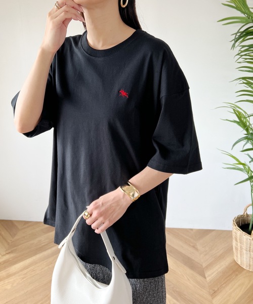 POLOCHAMPS（ポロチャンプス）の「【POLOCHAMPS/ポロチャンプス】 別注 オーバーサイズ ワンポイント刺繍 クルーネック半袖Tシャツ（Tシャツ/カットソー・レディース・ネイビー/ベージュ/ホワイト/ブラック/ダークグリーン・L/XL/M）」の20枚目の写真