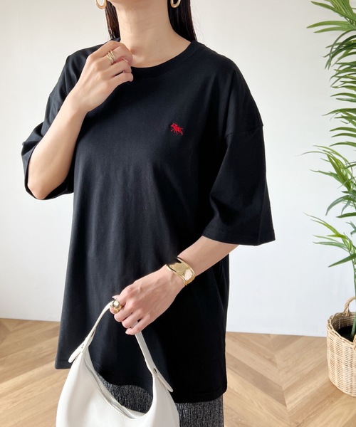 POLOCHAMPS（ポロチャンプス）の「【POLOCHAMPS/ポロチャンプス】 別注 オーバーサイズ ワンポイント刺繍 クルーネック半袖Tシャツ（Tシャツ/カットソー・レディース・ネイビー/ベージュ/ホワイト/ブラック/ダークグリーン・L/XL/M）」の21枚目の写真
