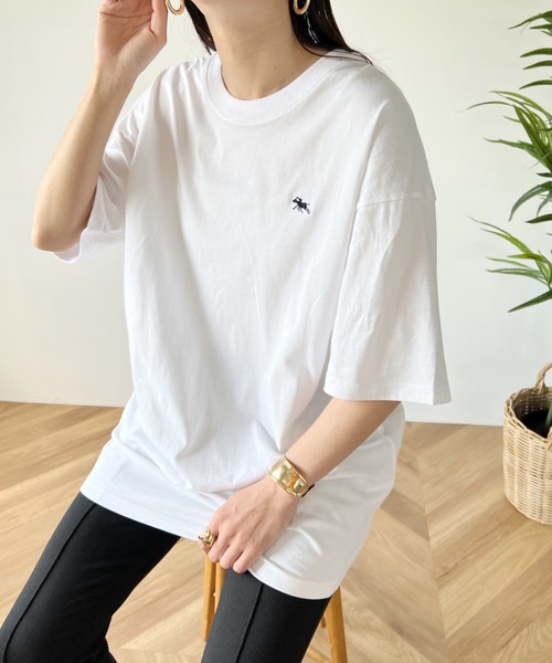 POLOCHAMPS（ポロチャンプス）の「【POLOCHAMPS/ポロチャンプス】 別注 オーバーサイズ ワンポイント刺繍 クルーネック半袖Tシャツ（Tシャツ/カットソー・レディース・ネイビー/ベージュ/ホワイト/ブラック/ダークグリーン・L/XL/M）」の14枚目の写真