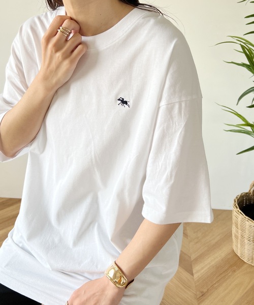 POLOCHAMPS（ポロチャンプス）の「【POLOCHAMPS/ポロチャンプス】 別注 オーバーサイズ ワンポイント刺繍 クルーネック半袖Tシャツ（Tシャツ/カットソー・レディース・ネイビー/ベージュ/ホワイト/ブラック/ダークグリーン・L/XL/M）」の15枚目の写真