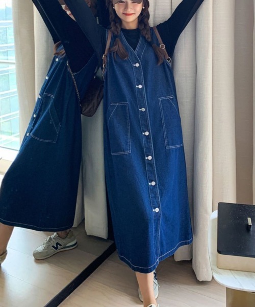 Coo+i（クーイ）の「2wayデニムジャンパースカート（ジャンパースカート・レディース・ブルー・FREE）」の8枚目の写真