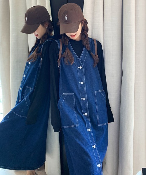 Coo+i（クーイ）の「2wayデニムジャンパースカート（ジャンパースカート・レディース・ブルー・FREE）」の12枚目の写真