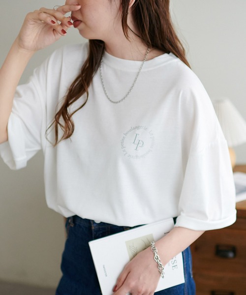 DISCOAT（ディスコート）の「【WEB限定】刺繍サークルロゴTシャツ（Tシャツ/カットソー・レディース・グレー/ホワイト/ホワイト系その他/ネイビー/オフホワイト/チャコールグレー/クリア・FREE）」の7枚目の写真