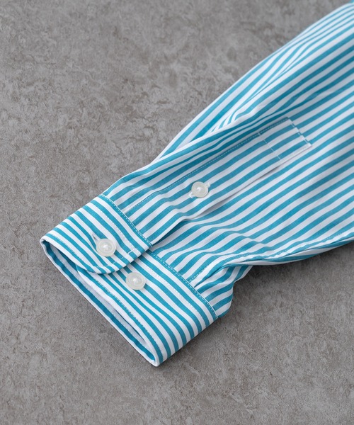 BRICK & SONS（ブリックアンドサンズ）の「リラックスバックプリーツシャツ＜ターコイズストライプ＞（シャツ/ブラウス・メンズ・エメラルド・XS/S/M/L）」の3枚目の写真