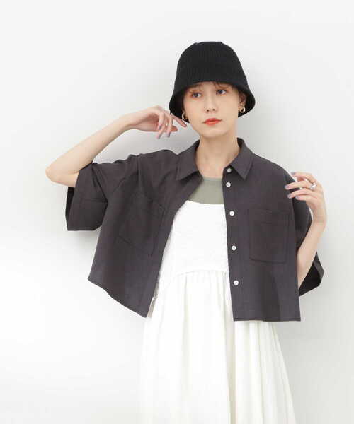 N.（N. Natural Beauty Basic）（エヌエヌナチュラルビューティーベーシック）の「◆クロップドショートシャツ（シャツ/ブラウス・レディース・サンドベージュ/チャコール/ブルー・MEDIUM）」の21枚目の写真