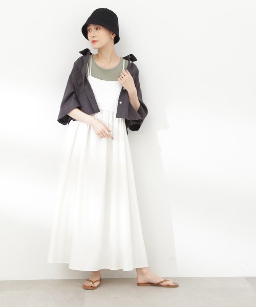 N.（N. Natural Beauty Basic）（エヌエヌナチュラルビューティーベーシック）の「◆クロップドショートシャツ（シャツ/ブラウス・レディース・サンドベージュ/チャコール/ブルー・MEDIUM）」の6枚目の写真
