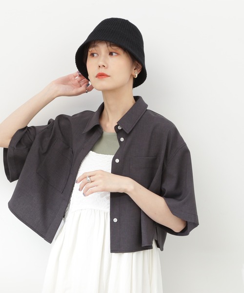 N.（N. Natural Beauty Basic）（エヌエヌナチュラルビューティーベーシック）の「◆クロップドショートシャツ（シャツ/ブラウス・レディース・サンドベージュ/チャコール/ブルー・MEDIUM）」の12枚目の写真