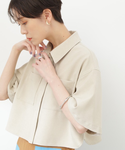 N.（N. Natural Beauty Basic）（エヌエヌナチュラルビューティーベーシック）の「◆クロップドショートシャツ（シャツ/ブラウス・レディース・サンドベージュ/チャコール/ブルー・MEDIUM）」の19枚目の写真