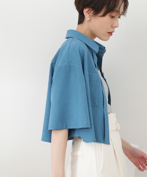 N.（N. Natural Beauty Basic）（エヌエヌナチュラルビューティーベーシック）の「◆クロップドショートシャツ（シャツ/ブラウス・レディース・サンドベージュ/チャコール/ブルー・MEDIUM）」の7枚目の写真