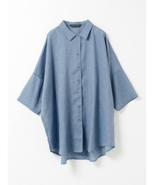 mizuiroind（ミズイロインド）の「mizuiro ind ハーフスリーブワイドシャツチュニック（シャツ/ブラウス・レディース・ネイビー/ブラック/ブルー/ベージュ系その他/ブルー系その他2/オフホワイト/ブラック系その他/ベージュ・FREE）」の7枚目の写真