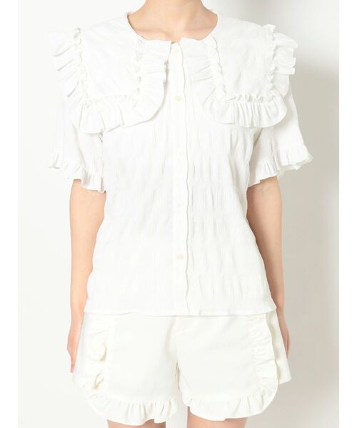 merry jenny(メリージェニー)の「ビッグフリルカラーブラウス(シャツ/ブラウス・レディース・オフホワイト/ブルー・FREE)」の5枚目の写真