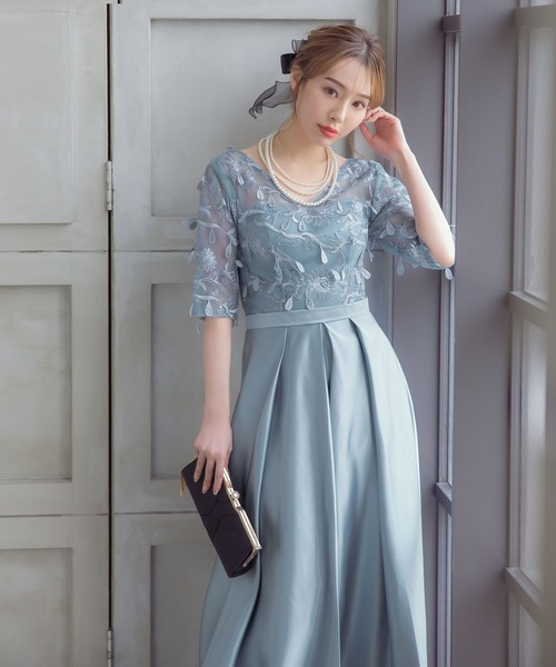 2way Aラインドレス 結婚式 パーティードレス　ロング丈 Retica（レティカ）の「パーティードレス Aライン フラワー