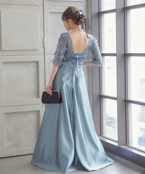 2way Aラインドレス 結婚式 パーティードレス　ロング丈 Retica（レティカ）の「パーティードレス Aライン フラワー