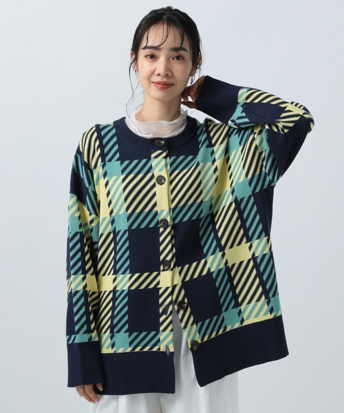 BAYFLOW（ベイフロー）の「マルチカラーチェックカーディガン（カーディガン/ボレロ・レディース・レッド/チャコール/ネイビー/ブルー・FREE）」の5枚目の写真