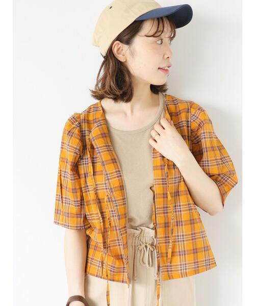 ehka sopo（エヘカソポ）の「チェックリボンブラウス（シャツ/ブラウス・レディース・グリーン/キャメル/ブルー/ベージュ・F）」の4枚目の写真