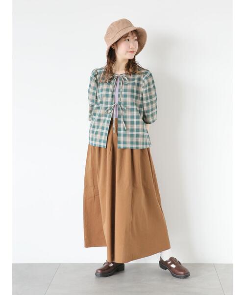 ehka sopo（エヘカソポ）の「チェックリボンブラウス（シャツ/ブラウス・レディース・グリーン/キャメル/ブルー/ベージュ・F）」の12枚目の写真