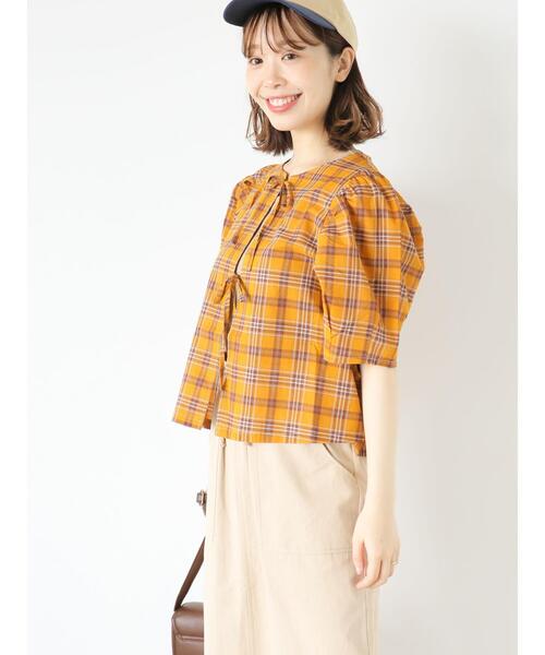 ehka sopo（エヘカソポ）の「チェックリボンブラウス（シャツ/ブラウス・レディース・グリーン/キャメル/ブルー/ベージュ・F）」の21枚目の写真
